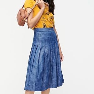 J. Crew Pleated Chambray Midi Skirt